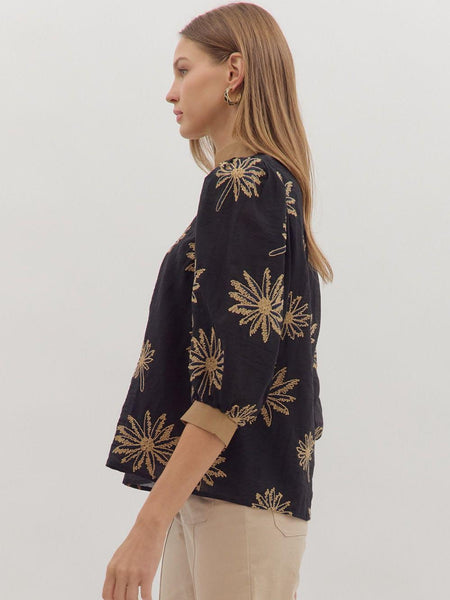 Botanical Embroidered Top Black by Entro