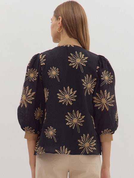 Botanical Embroidered Top Black by Entro