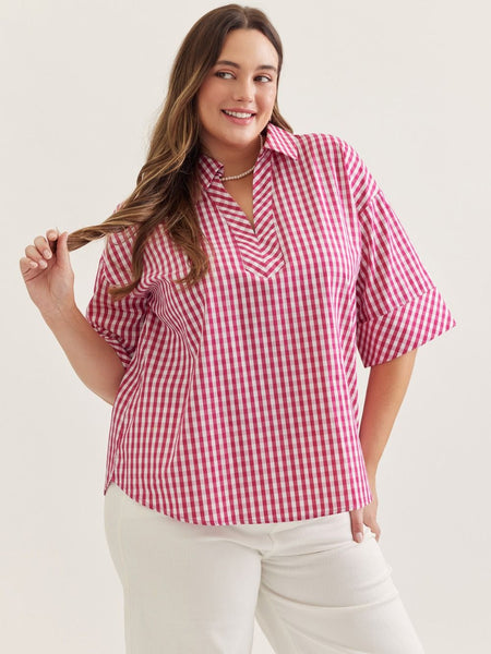 Hot Pink Checked Top by Entro