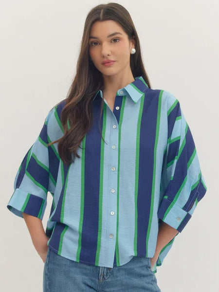 Oversized Striped Top Navy by Entro