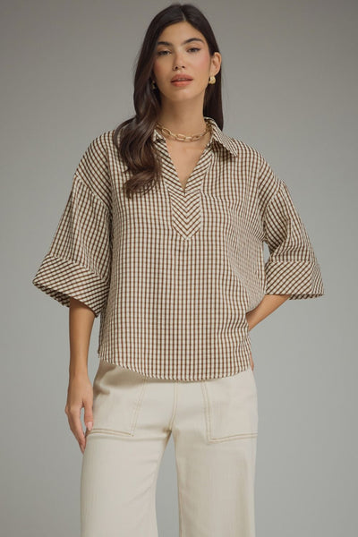Classic Gingham 3/4 Sleeve Shirt by Entro