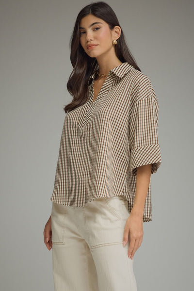 Classic Gingham 3/4 Sleeve Shirt by Entro
