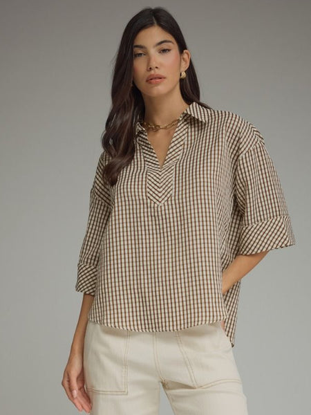 Classic Gingham 3/4 Sleeve Shirt by Entro