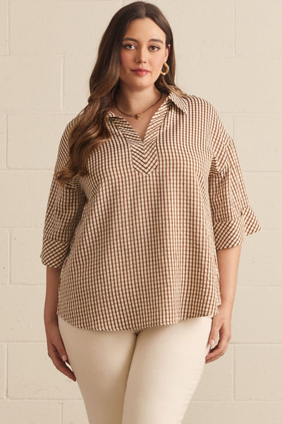 Classic Gingham 3/4 Sleeve Shirt by Entro
