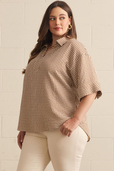 Classic Gingham 3/4 Sleeve Shirt by Entro