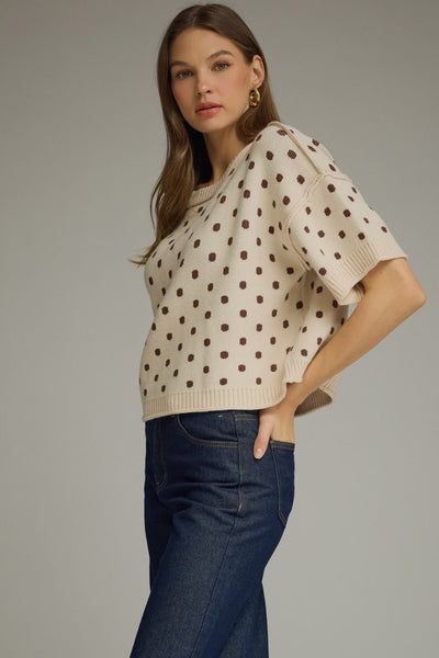 Polka Dot Short Sleeve Sweater by Entro