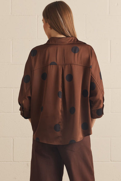 Polka Dot Button Front Top Brown by Entro