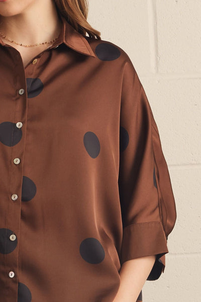 Polka Dot Button Front Top Brown by Entro