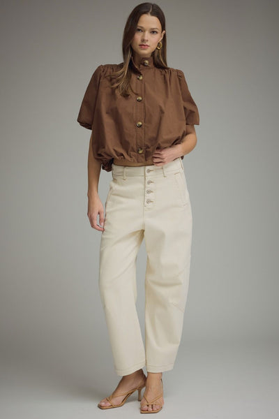 Solid Puff Sleeve Top by Entro