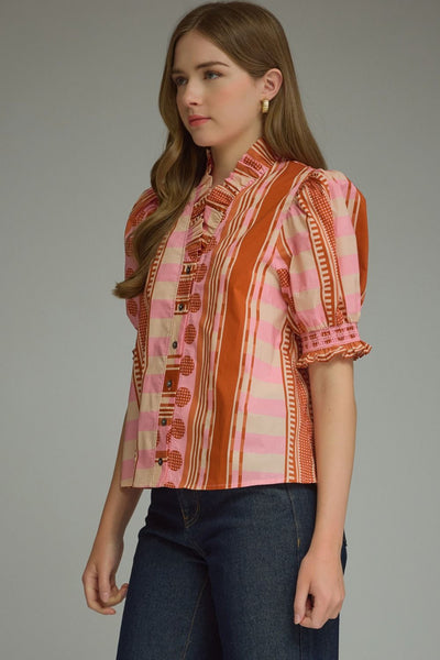 Mixed Print Puff Sleeve Blouse by Entro