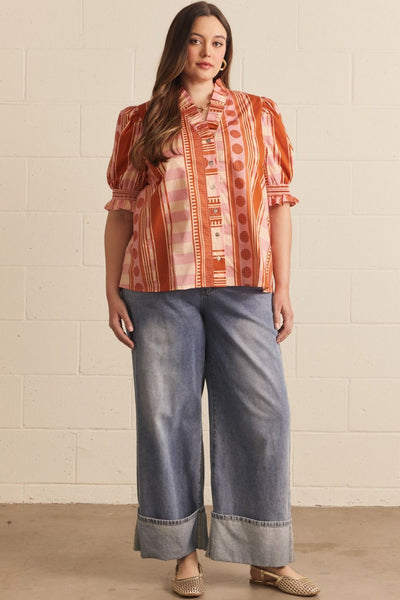 Mixed Print Puff Sleeve Blouse by Entro