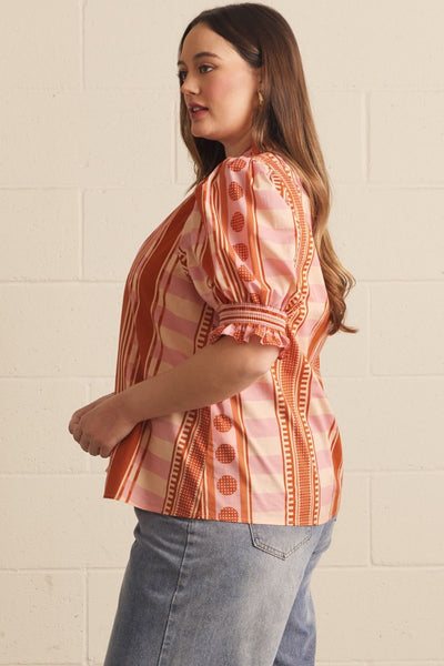 Mixed Print Puff Sleeve Blouse by Entro