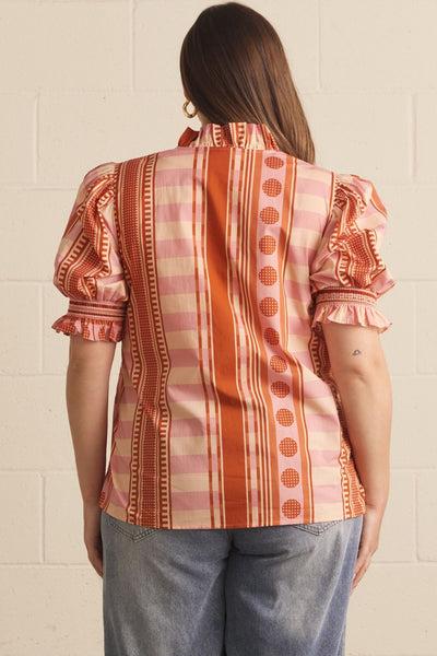 Mixed Print Puff Sleeve Blouse by Entro