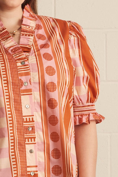 Mixed Print Puff Sleeve Blouse by Entro