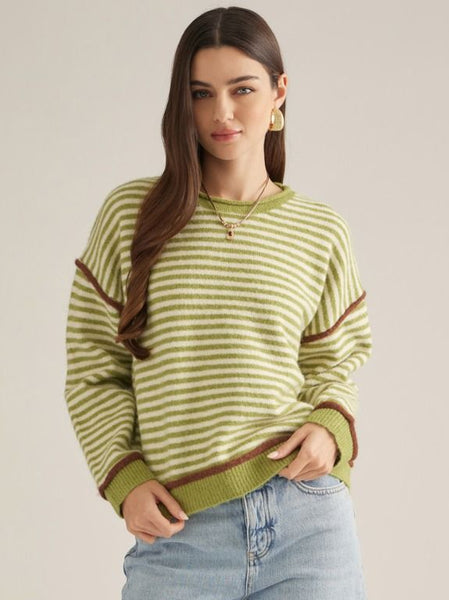 Striped Long Sleeve Sweater Martini Olive by Entro