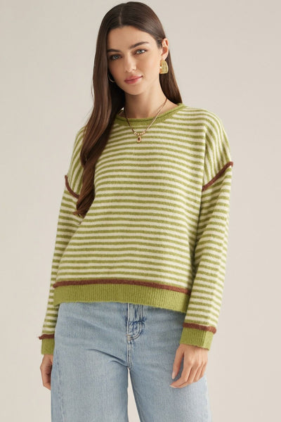 Striped Long Sleeve Sweater Martini Olive by Entro