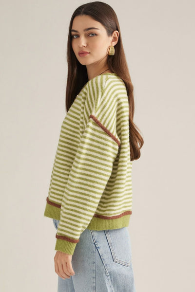 Striped Long Sleeve Sweater Martini Olive by Entro