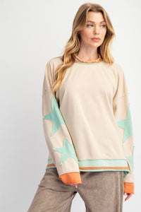 Star Patched Sleeve Knit Pullover by Easel