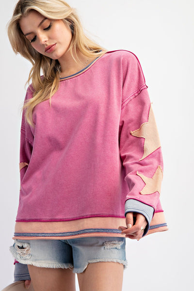 Star Patched Sleeve Knit Pullover by Easel