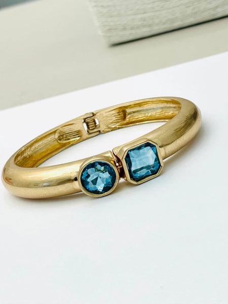 Double Stone Hinge Bangle Bracelet Blue by Two Forty Two