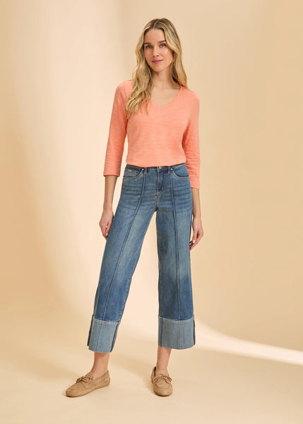 3/4 Sleeve V-Neck Top Cantalaloupe by FDJ