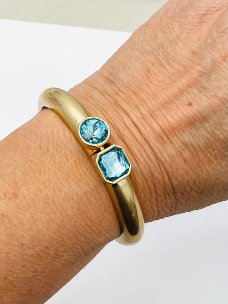 Double Stone Hinge Bangle Bracelet Blue by Two Forty Two