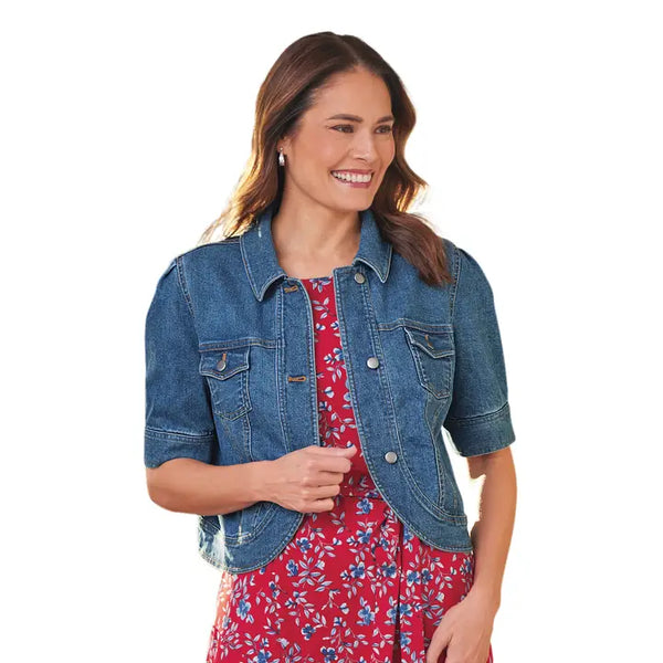 Curved Hem Cropped Jacket Medium Wash by Coastal Couture