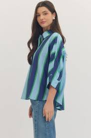 Oversized Striped Top Navy by Entro