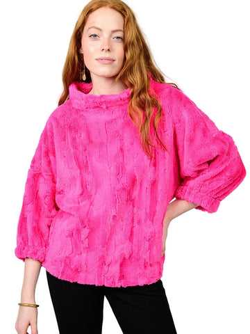 Poof Sleeve Faux Fur Popover Cerise by Ivy Jane