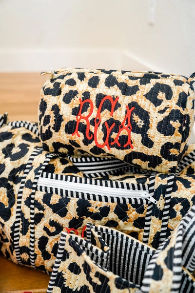 Quilted Block-Print Duffel Bag - Black Leopard