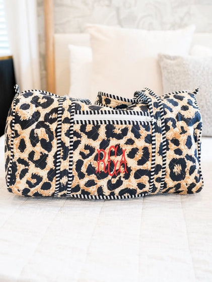 Quilted Block-Print Duffel Bag - Black Leopard