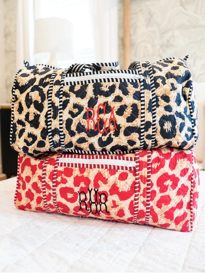 Quilted Block-Print Duffel Bag - Black Leopard