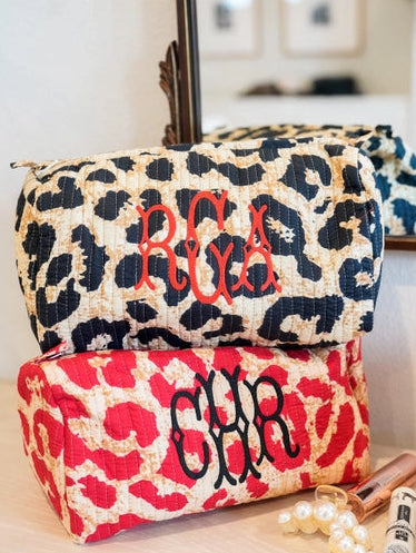 Quilted Block-Print Makeup Bag - Black Leopard