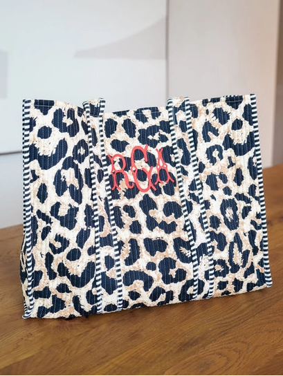 Quilted Block-Print Tote Bag - Black Leopard