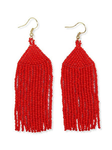 Michele Solid Beaded Fringe Earring Tomato Red