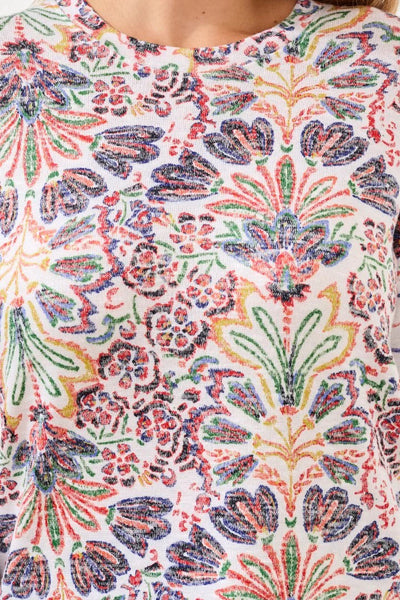 3/4 Sleeve Crew Neck Top Coral Red by Tribal