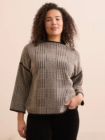 3/4 Sleeve Mock Neck Jacquard Plaid Top Sandstone by Tribal