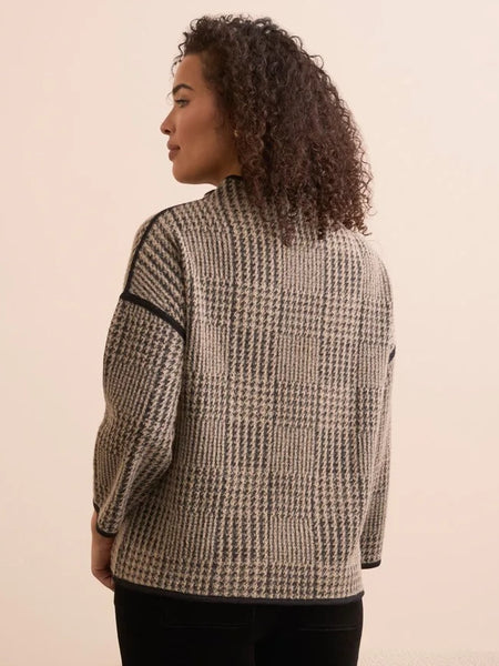 3/4 Sleeve Mock Neck Jacquard Plaid Top Sandstone by Tribal