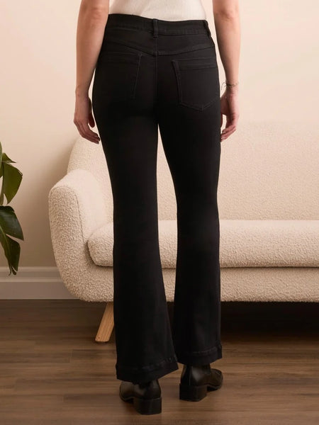 Audrey Boundless Stretch Denim Pull-On Flare Black by Tribal