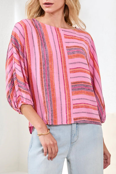 Linen Boat Neck Blouse Rosesilk by Tribal