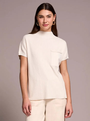 Cotton Mock Neck Cap Short Sleeve Top Moonstone by Tribal
