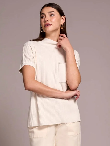 Cotton Mock Neck Cap Short Sleeve Top Moonstone by Tribal