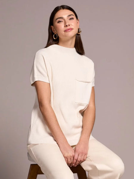 Cotton Mock Neck Cap Short Sleeve Top Moonstone by Tribal