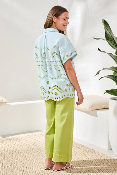 Embroidered Poplin S/S Blouse LtAquaSky by Tribal