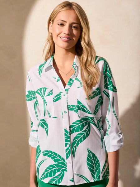 Foliage Print Rolled-Sleeve Printed Blouse by Tribal