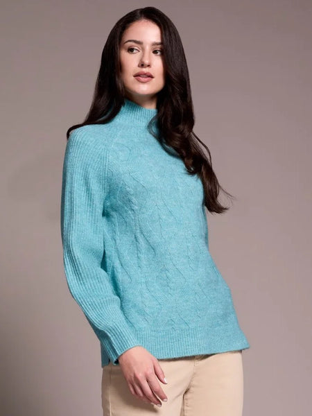 Long Puff Sleeve Mock Neck Sweater Mistblue by Tribal