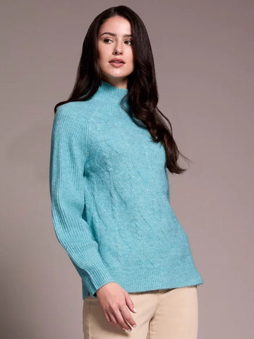 Long Puff Sleeve Mock Neck Sweater Mistblue by Tribal