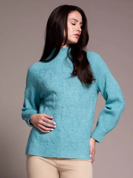 Long Puff Sleeve Mock Neck Sweater Mistblue by Tribal
