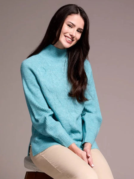 Long Puff Sleeve Mock Neck Sweater Mistblue by Tribal