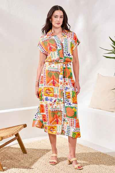 Printed Shirt Dress Guava Blush by Tribal